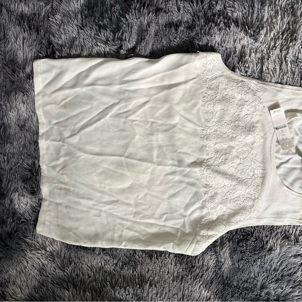 aerie White Lace-Trim Ribbed Tank Top